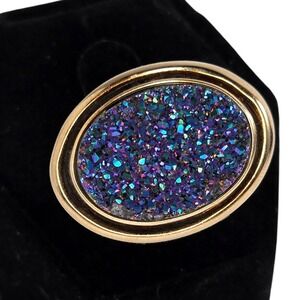 Sterling Silver OT Turkey Gold Tone Druzy Ring Purple Blue‎ Statement Sz8